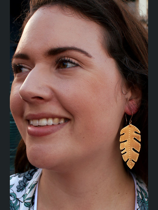 Brass Banana Leaf Earrings - Large