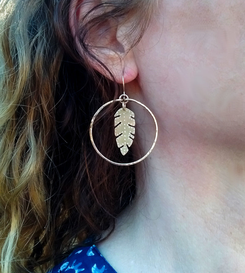 Brass Banana Leaf Hoops