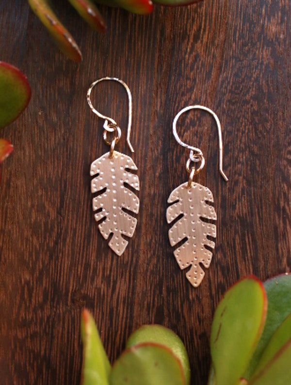 Brass Banana Leaf Earrings - Small