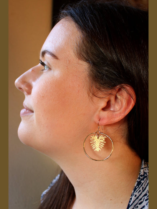 Brass Philodendron Leaf Hoops