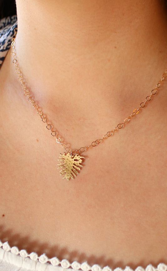 Brass Philodendron Leaf Pendant Necklace