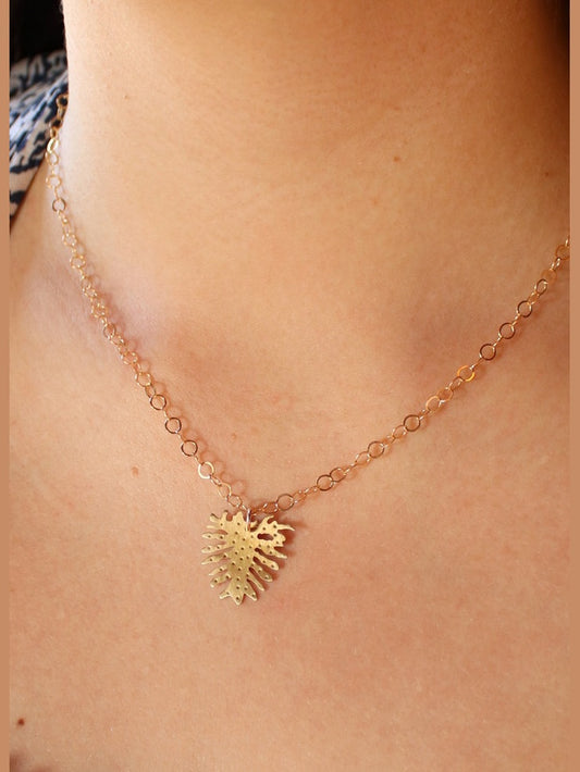Brass Philodendron Leaf Pendant Necklace