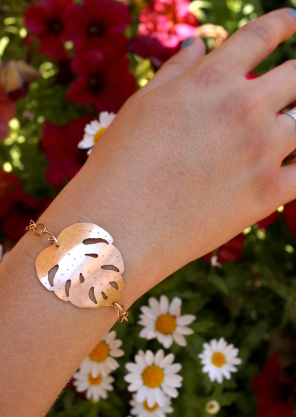 Brass Monstera Leaf Chain Bracelet