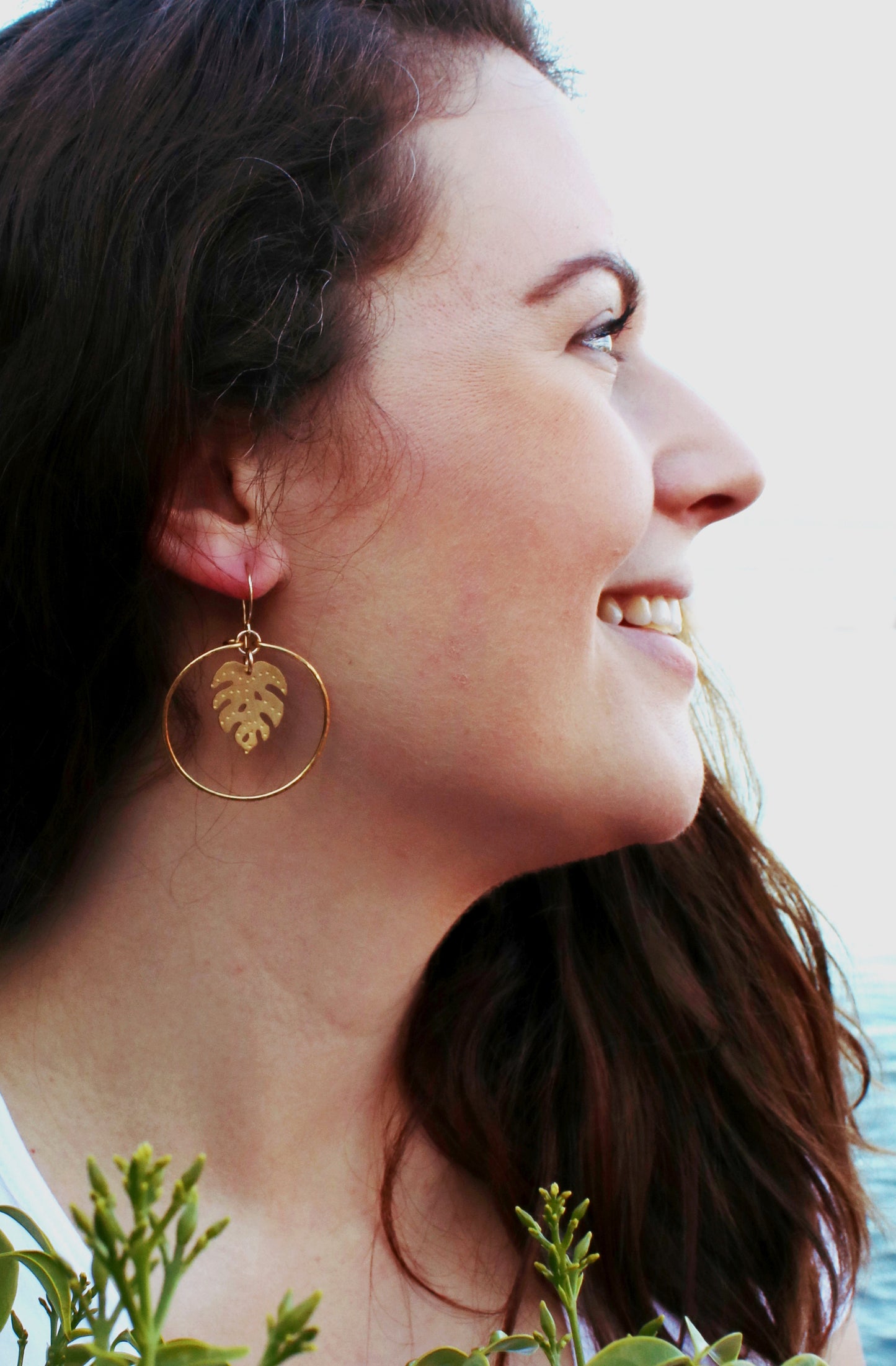 Brass Monstera Leaf Hoops