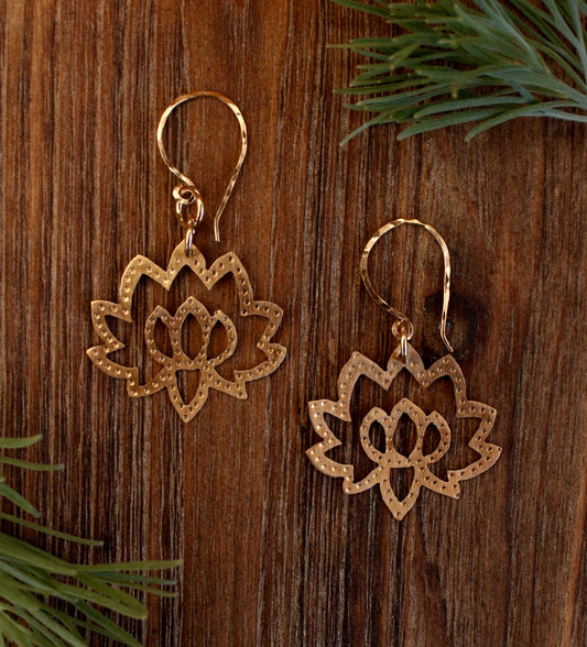 Brass Lotus Flower Earrings - Small