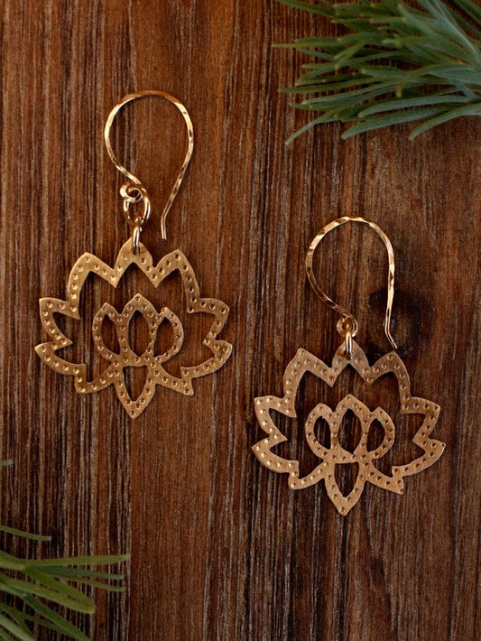 Brass Lotus Flower Earrings - Small