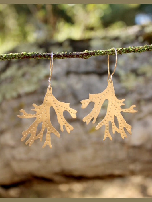Brass Staghorn Leaf Earrings - Large