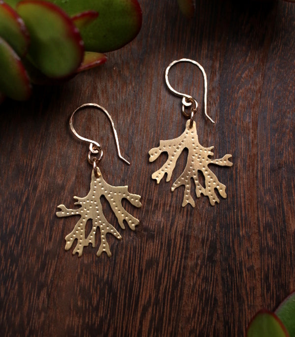 Brass Staghorn Leaf Earrings - Small