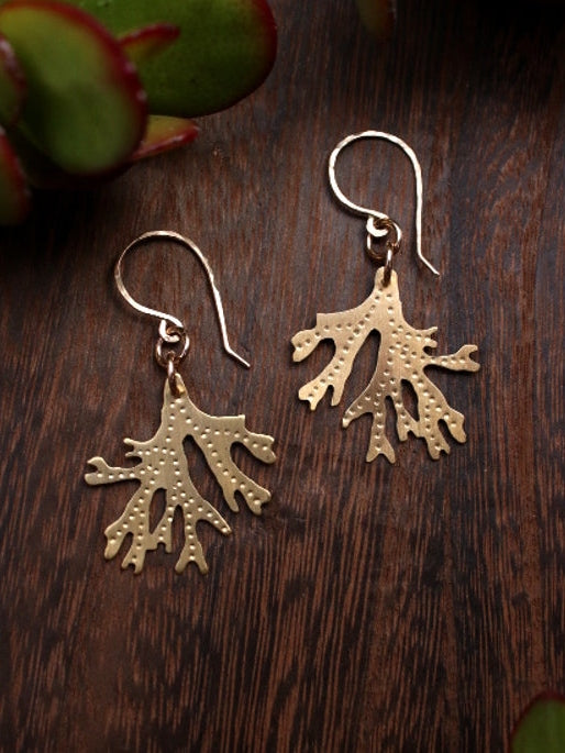 Brass Staghorn Leaf Earrings - Small