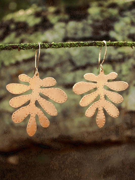 Brass Yellow Cress Leaf Earrings - Large