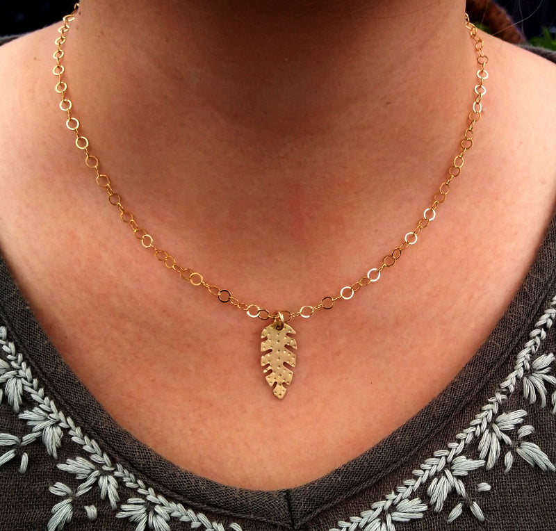 Brass Banana Leaf Pendant Necklace