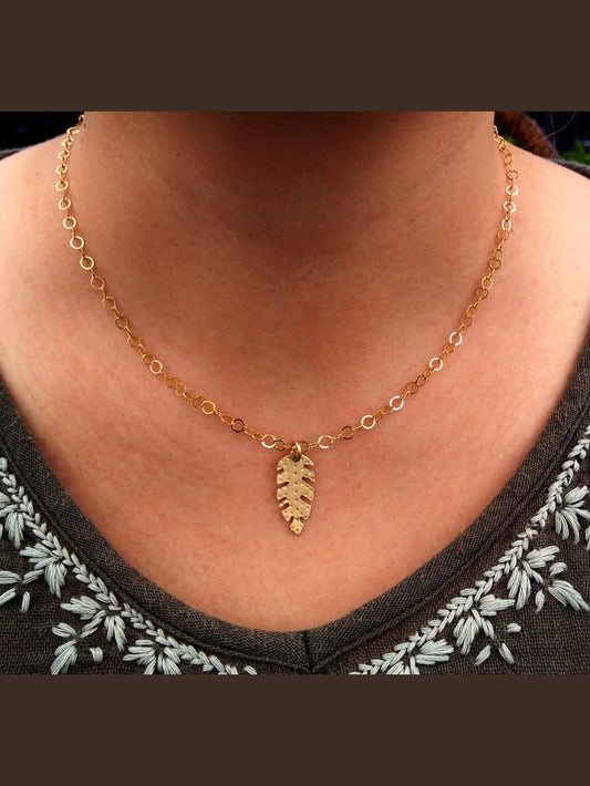 Brass Banana Leaf Pendant Necklace
