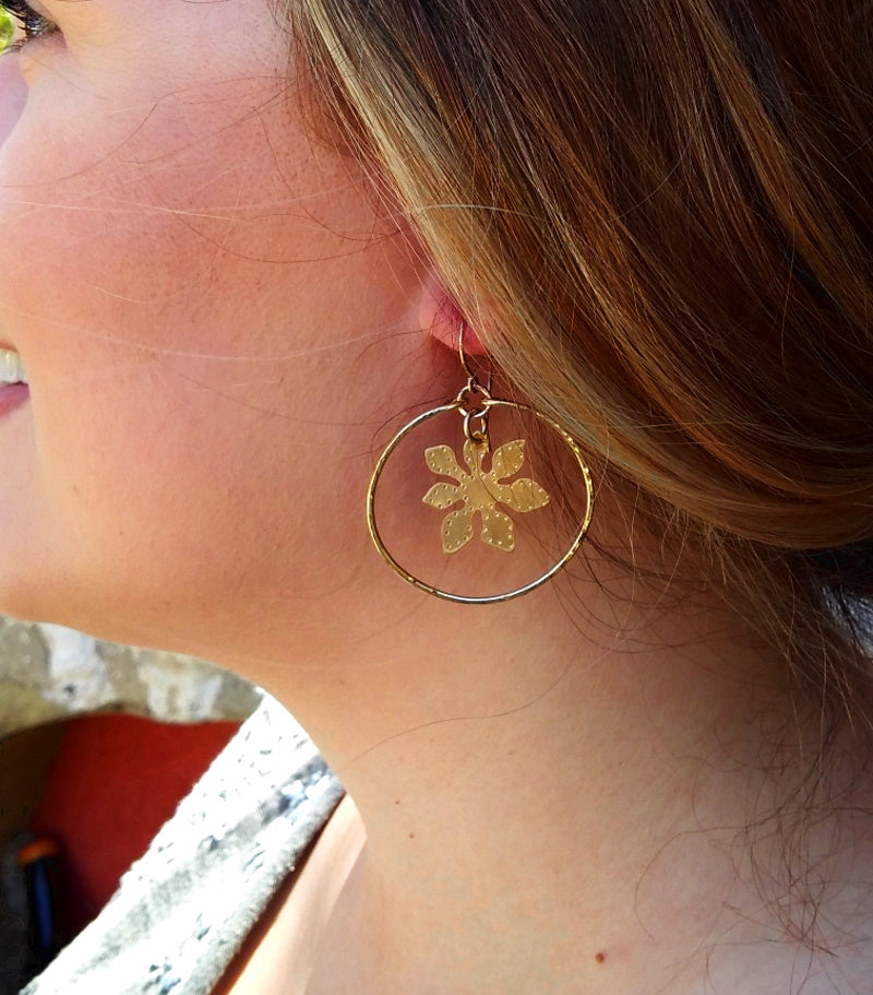 Brass Fortune Leaf Hoops