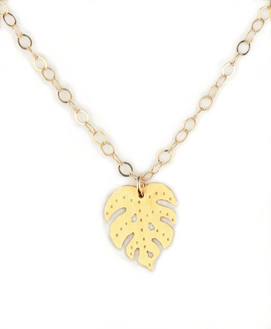 Brass Monstera Leaf Pendant Necklace