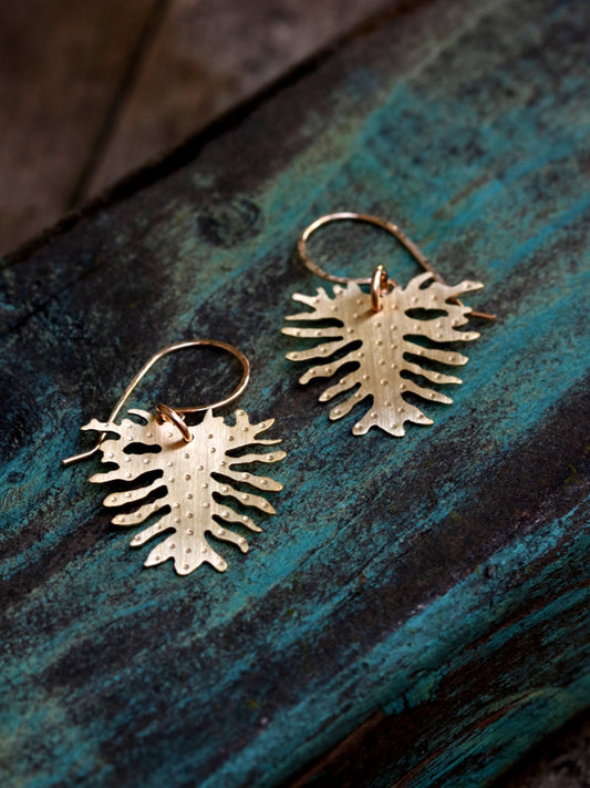 Brass Philodendron Leaf Earrings - Small