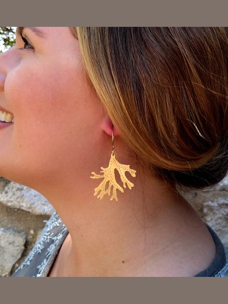 Brass Staghorn Leaf Earrings - Large