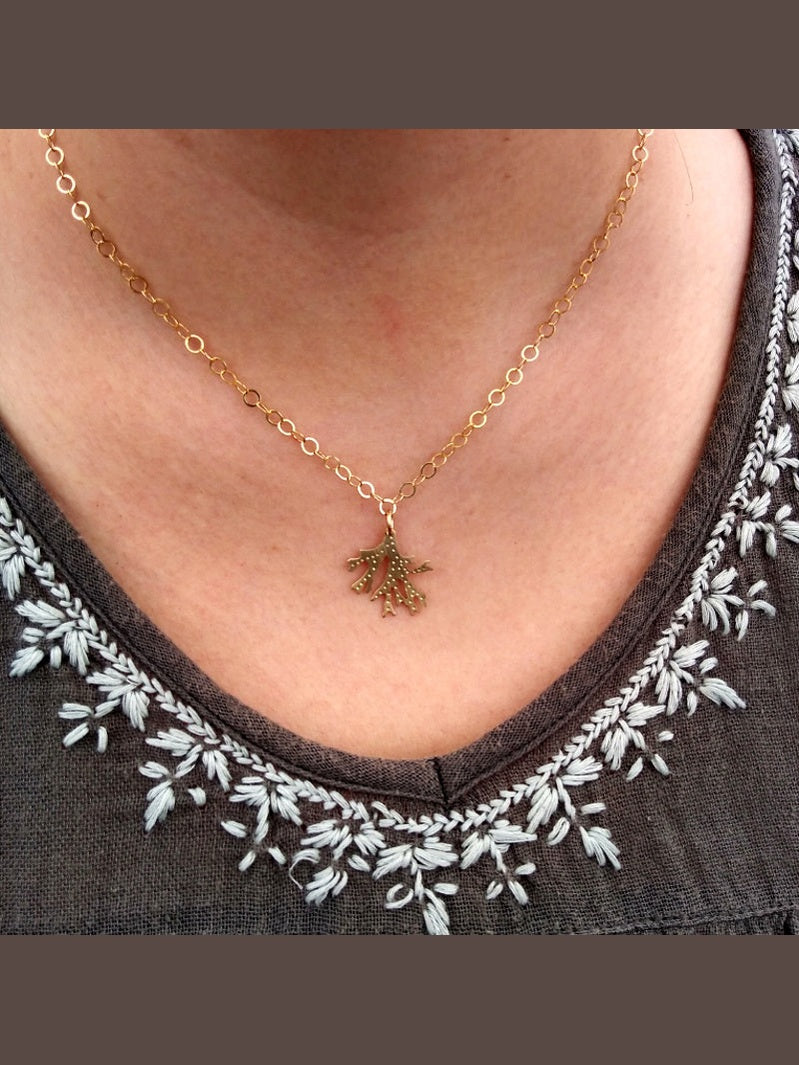 Brass Staghorn Leaf Pendant Necklace