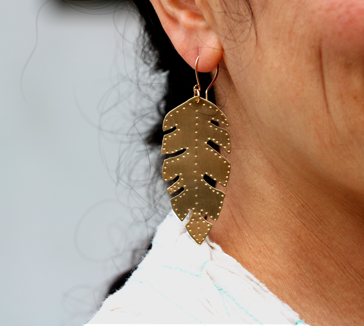 Brass Banana Leaf Earrings - Large