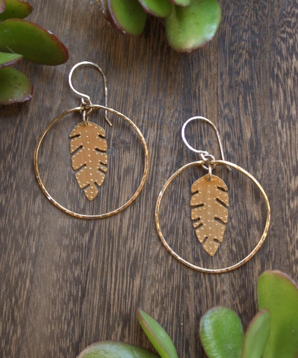 Brass Banana Leaf Hoops
