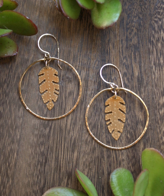 Brass Banana Leaf Hoops