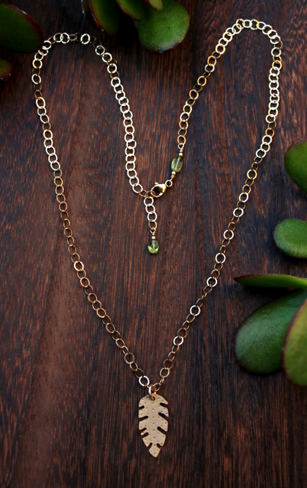 Brass Banana Leaf Pendant Necklace