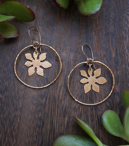 Brass Fortune Leaf Hoops