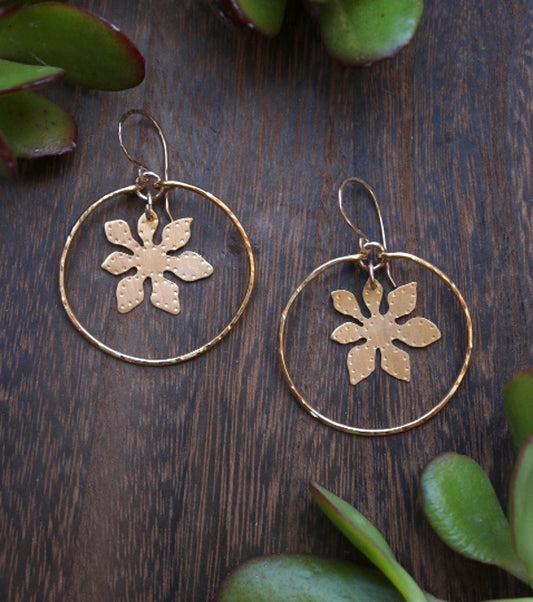 Brass Fortune Leaf Hoops