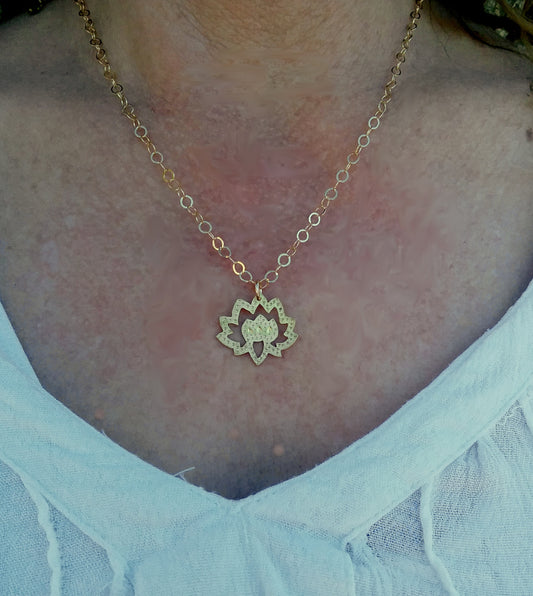 Brass Lotus Flower Pendant Necklace