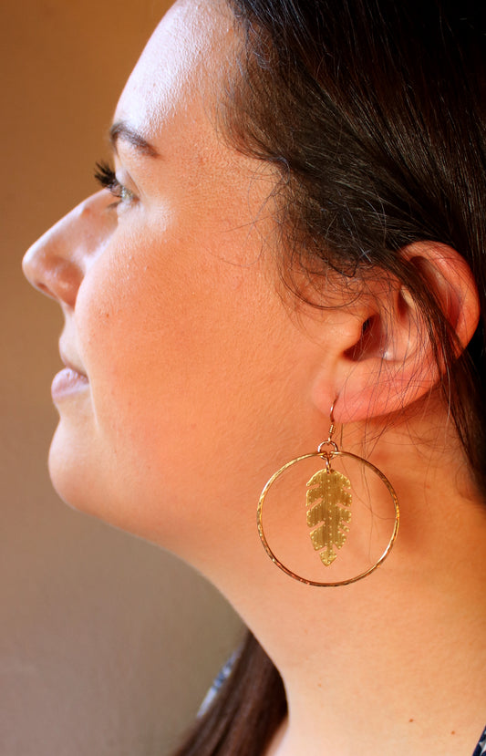 Brass Banana Leaf Hoops