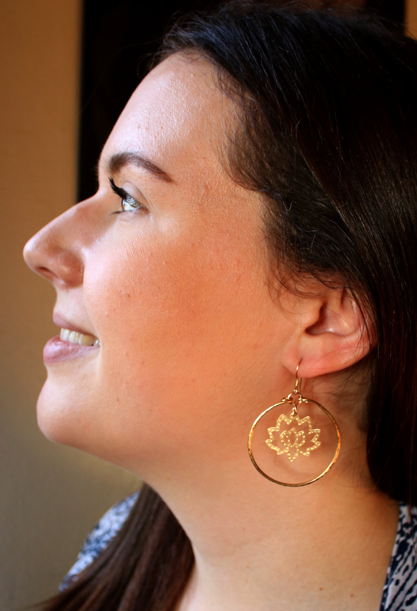 Brass Lotus Flower Hoops