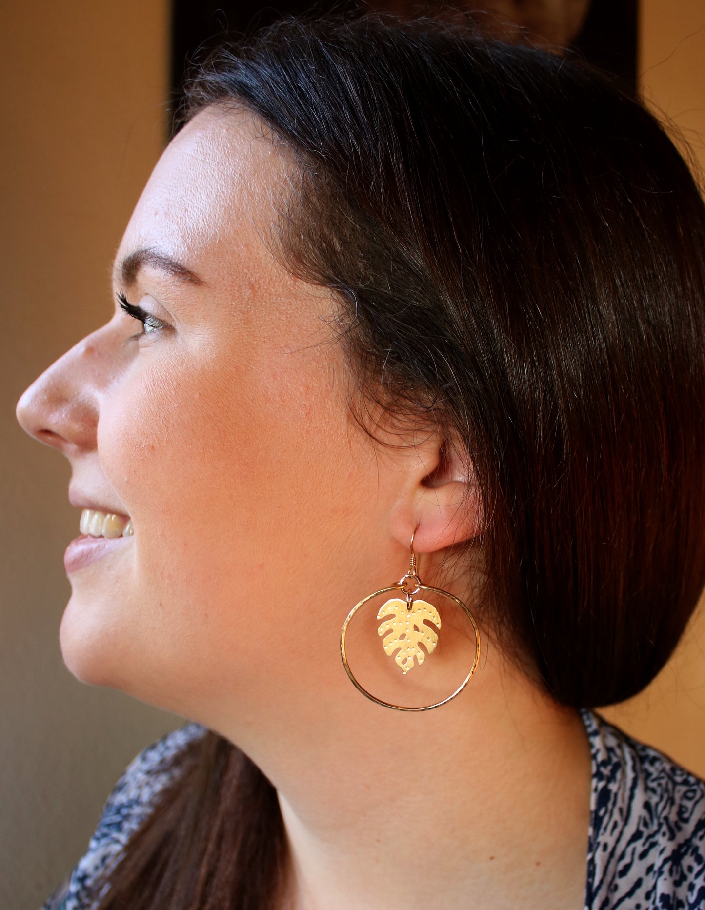 Brass Monstera Leaf Hoops