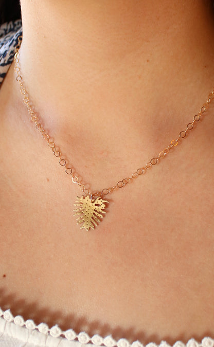 Brass Philodendron Leaf Pendant Necklace