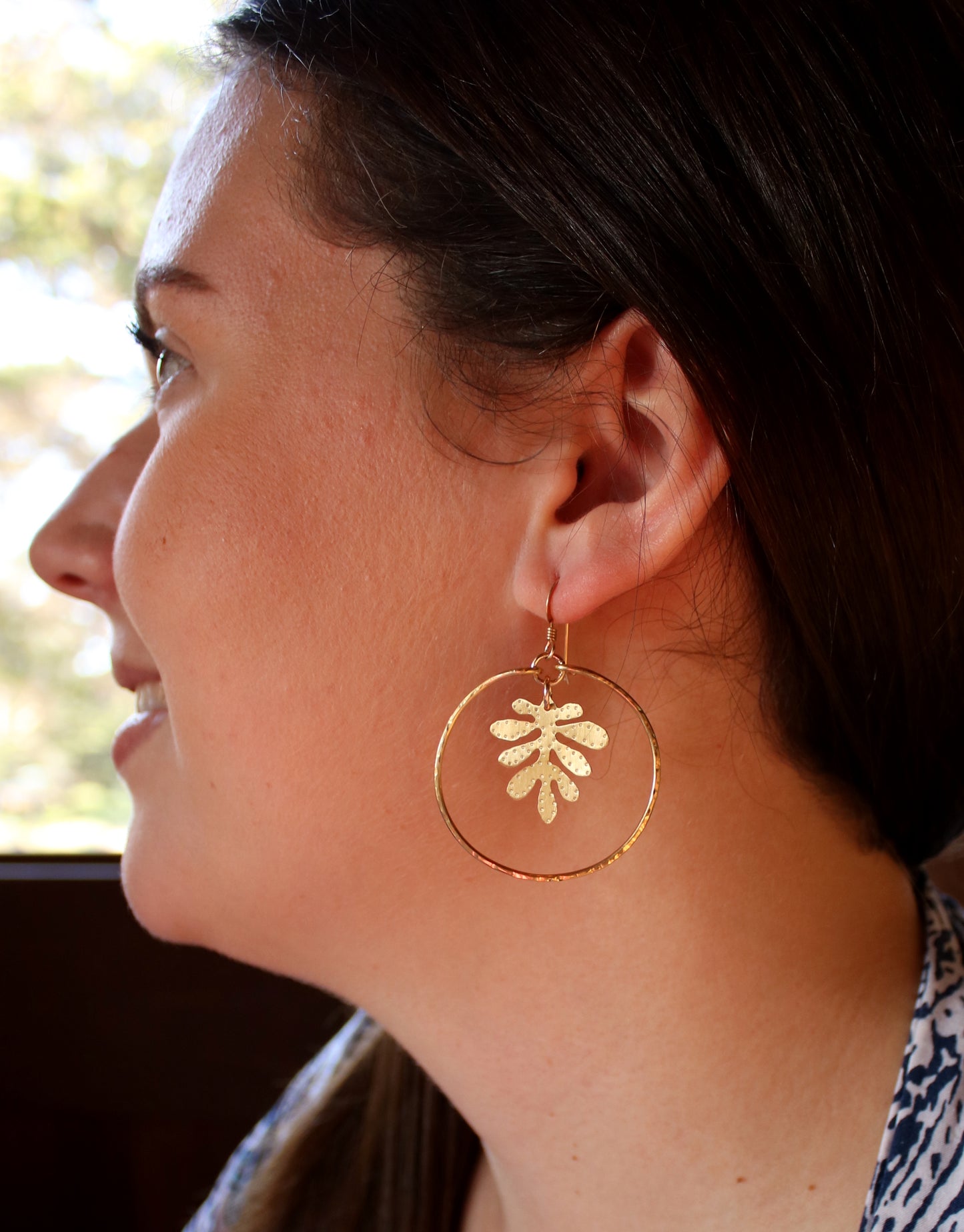 Brass Yellow Cress Leaf Hoops