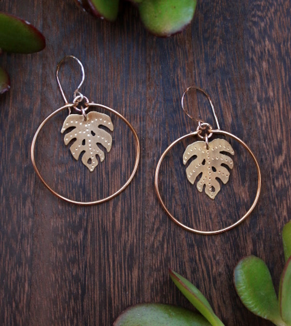 Brass Monstera Leaf Hoops
