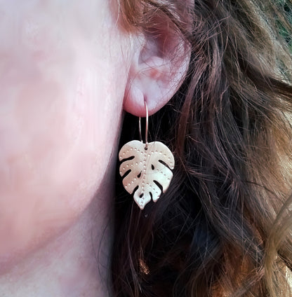 Brass Monstera Leaf Earrings - Small