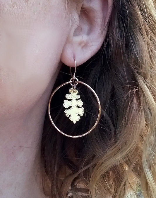 Brass Oak Leaf Hoops