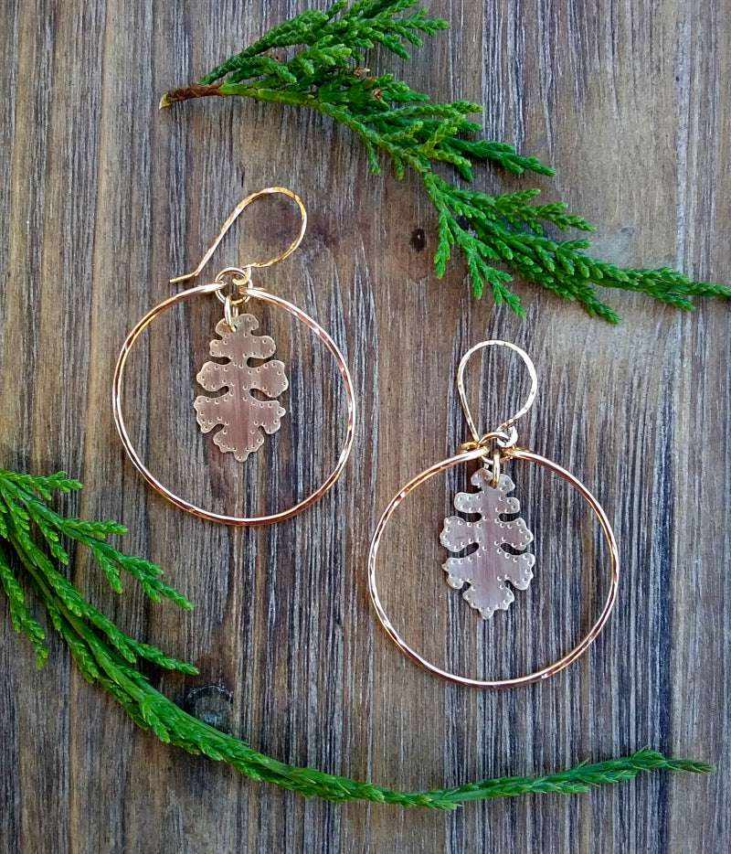 Brass Oak Leaf Hoops