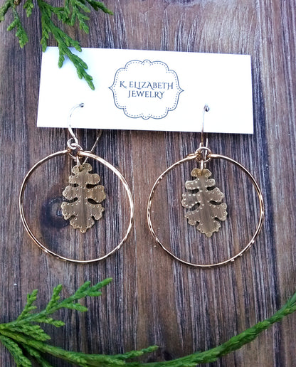Brass Oak Leaf Hoops