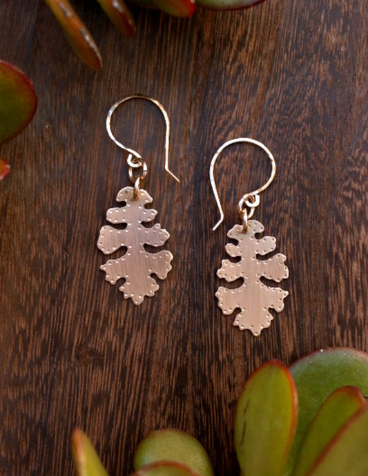 Brass Oak Leaf Earrings - Small