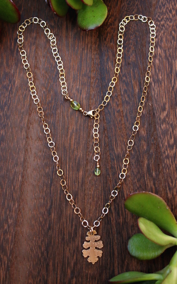 Brass Oak Leaf Pendant Necklace
