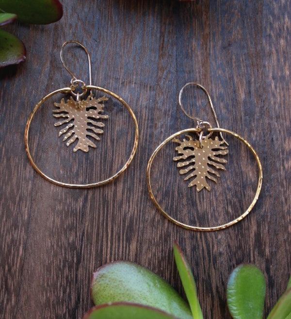 Brass Philodendron Leaf Hoops