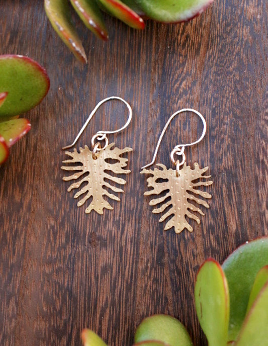 Brass Philodendron Leaf Earrings - Small