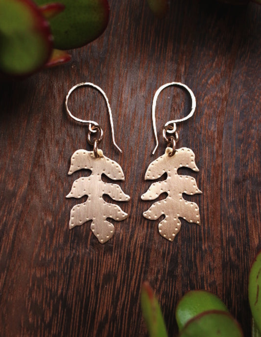Brass Sassafras Leaf Earrings - Small