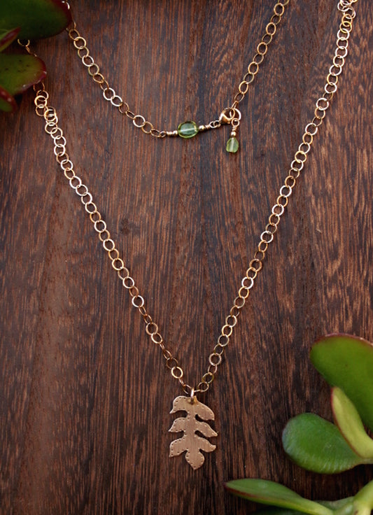 Brass Sassafras Leaf Pendant Necklace
