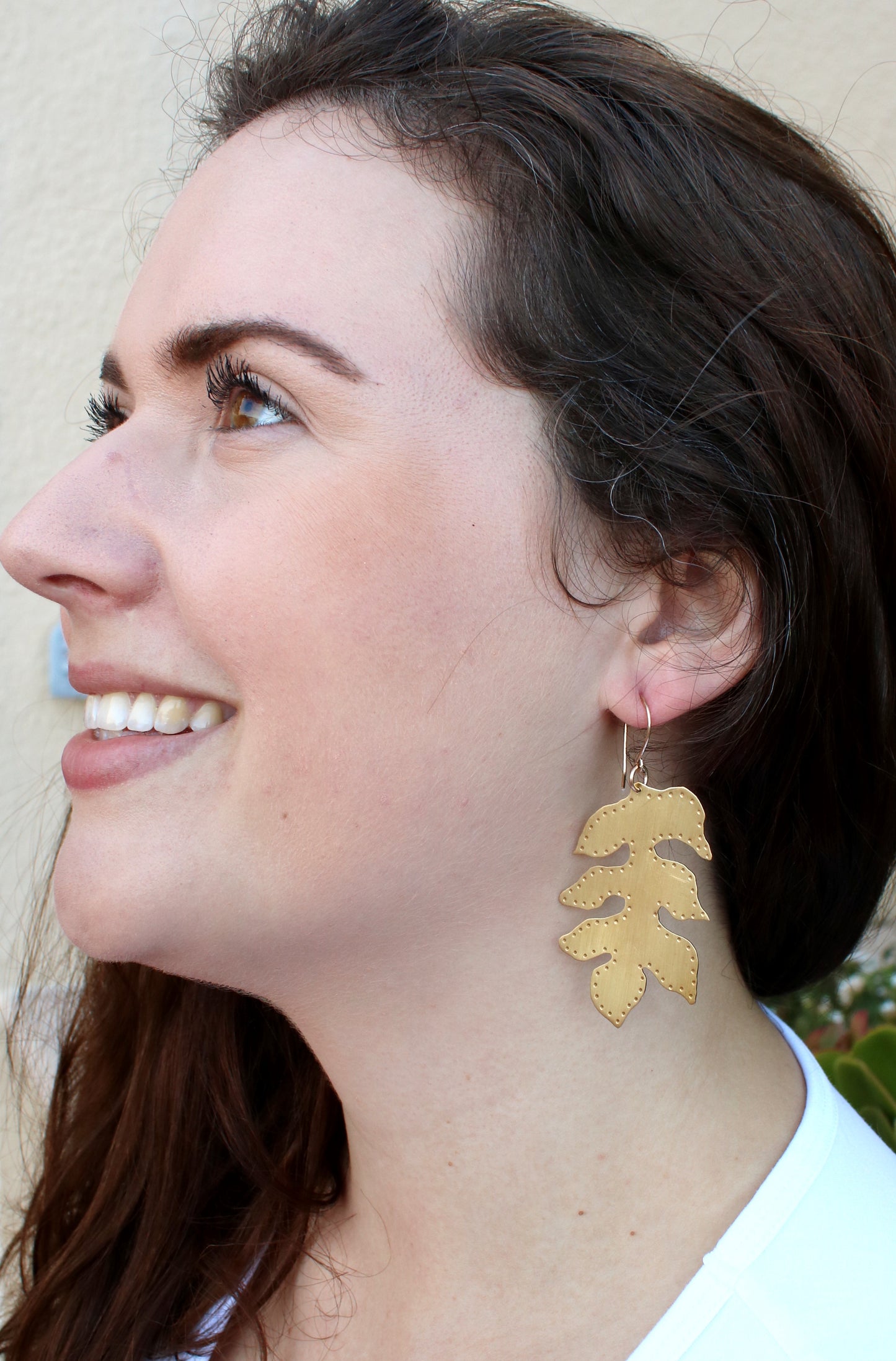 Brass Sassafras Leaf Earrings - Large