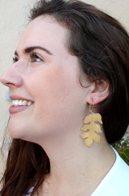 Brass Sassafras Leaf Earrings - Large