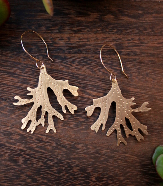 Brass Staghorn Leaf Earrings - Large