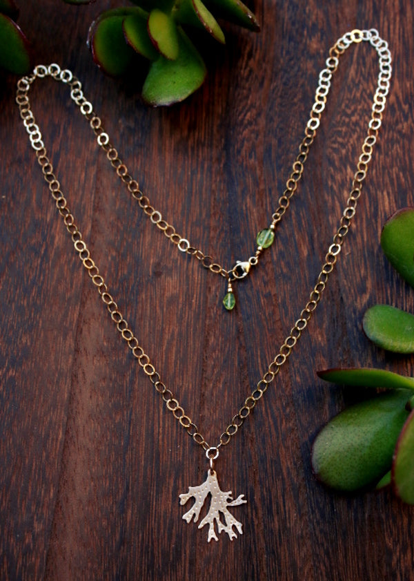 Brass Staghorn Leaf Pendant Necklace