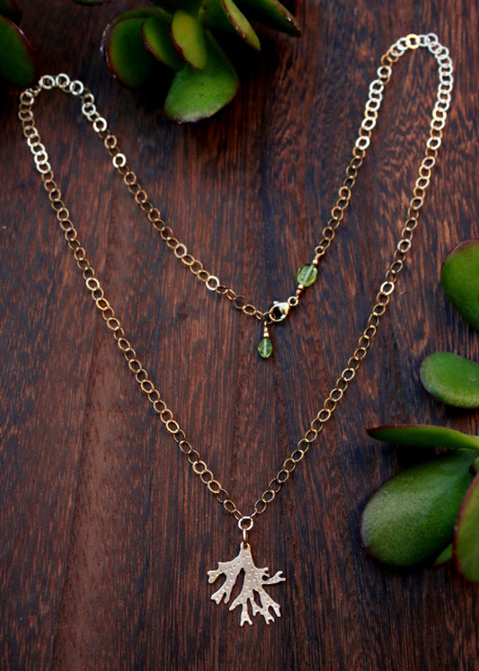 Brass Staghorn Leaf Pendant Necklace