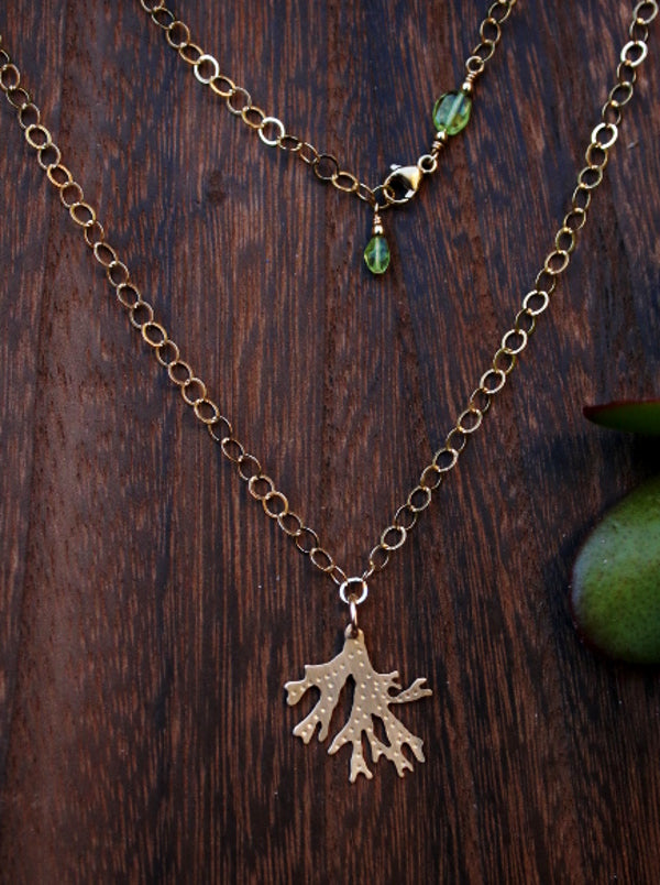 Brass Staghorn Leaf Pendant Necklace